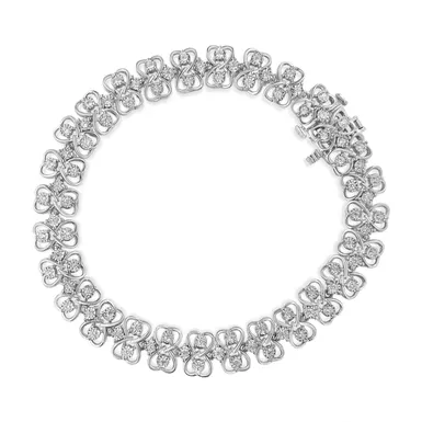 .925 Sterling Silver 1.0 cttw Round-cut Diamond 2-Row Heart Link Tennis Bracelet (I-J, I2-I3) - 7"