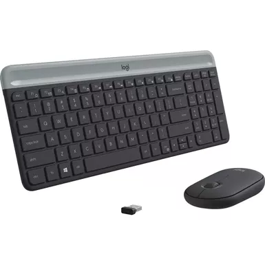 Logitech - MK470 Full-size Wireless Scissor Keyboard and Mouse Bundle for Windows with Quiet clicks - Black/Gray