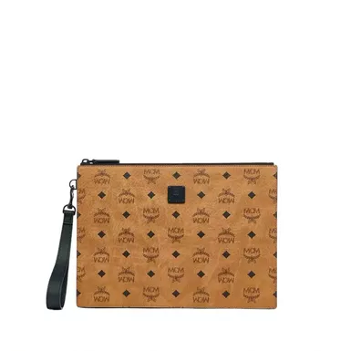 MCM Aren Wristlet Flat Zip Pouch (Medium, Cognac)