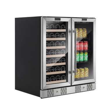 image of 30 in. Dual Zone 33-Bottle Wine 96-Can Beverage Cooler Refrigerator - Stainless Steel with sku:32y93eoyejwad4lex_hh8wstd8mu7mbs-overstock