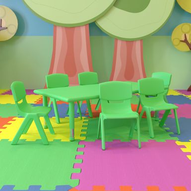 image of 24"W x 48"L Rectangle Plastic Adjustable Activity Table Set - 4 or 6 Chairs - Green - 6 Chairs with sku:si8njjmegwi1xyxp2sassqstd8mu7mbs-overstock