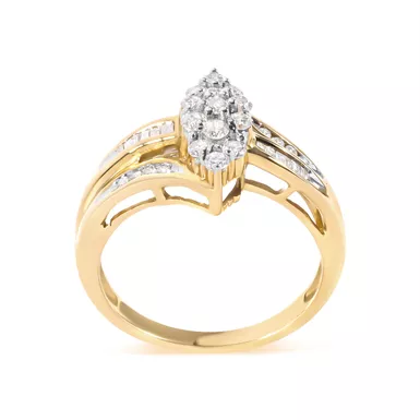 10K Yellow Gold 1/2 Cttw Pear Cluster and Channel Set Diamond Ring (H-I Color, I1-I2 Clarity) - Ring Size 7