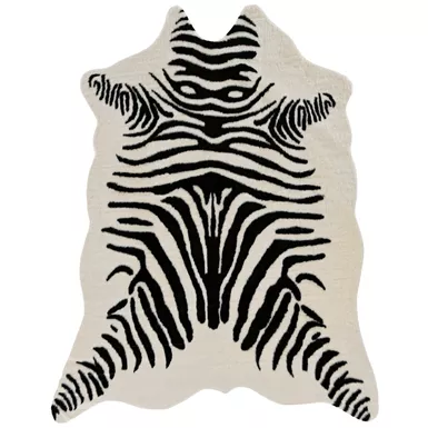 Darragh Faux Cow Hide Zebra Ivory Black Area Rug