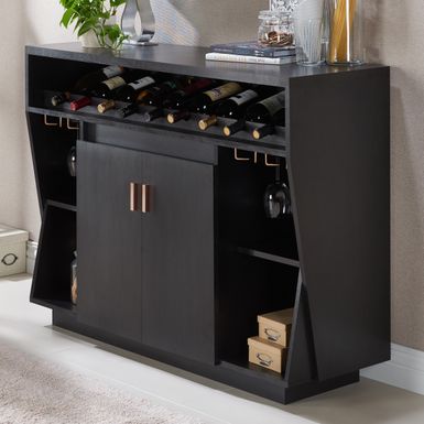 image of Furniture of America Gergich Contemporary Angled Multi-Storage Black Dining Buffet - Black with Rose Gold Handles with sku:qrlxy3bn67tph2xqihxmpwstd8mu7mbs-fur-ovr