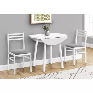 Dining Set - 3Pcs Set / White Top / White Metal