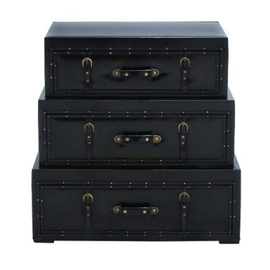 image of Wood Traditional Chest with Leather Buckle Straps and Stud Details - 40"W, 21"H - Dark Hickory Brown with sku:_15e5zkpm50sjuxhgpoxogstd8mu7mbs-overstock