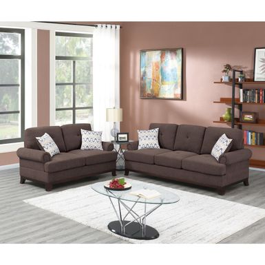 image of 2 Pieces Sofa Set with 2 Accent Pillows - Dark coffee with sku:otbai6quqvnqpbu6tpe2kqstd8mu7mbs-overstock