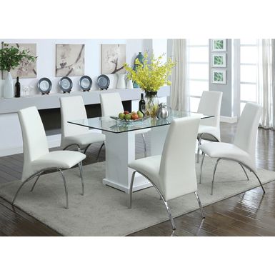 Rent to own Benton Contemporary White Glass Top 7-Piece Dining Table ...