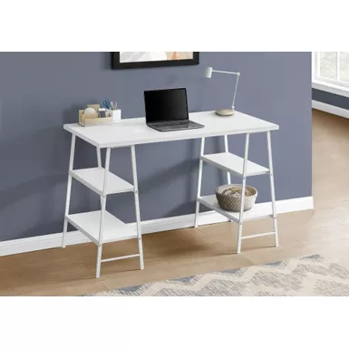 Computer Desk/ Home Office/ Laptop/ Storage Shelves/ 48"L/ Work/ Metal/ Laminate/ White/ Contemporary/ Modern