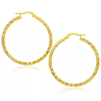 Large Textured Hoop Earrings in 10k Yellow Gold