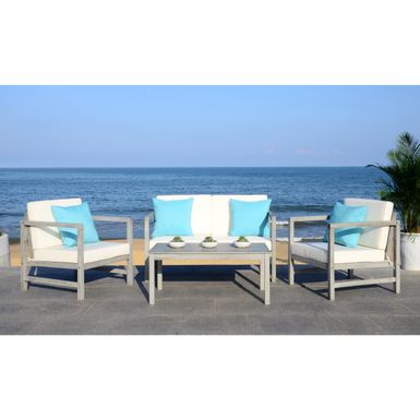 image of Safavieh Montez Grey Wash/White/Light Blue 4 Pc Outdoor Set With Accent Pillows - PAT7030B with sku:vgvocqy16kxvpihbto0k7wstd8mu7mbs-saf-ovr
