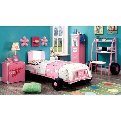 image of Furniture of America Jamie Metal 5-piece Racing Twin-size Bedroom Set - Pink with sku:cywp5ucdmcl5h1ja-tlt9wstd8mu7mbs-fur-ovr
