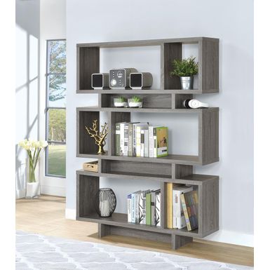 image of 3-tier Geometric Bookcase Weathered Grey with sku:800554-coaster