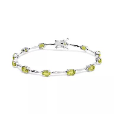 image of .925 Sterling Silver 5 1/2 Cttw Oval Shaped Created Green Peridot Link Bracelet - 7" Inches with sku:021233ba44-luxcom