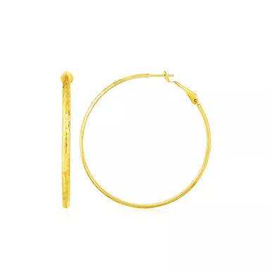 14k Yellow Gold Large Textured Round Hoop Earrings