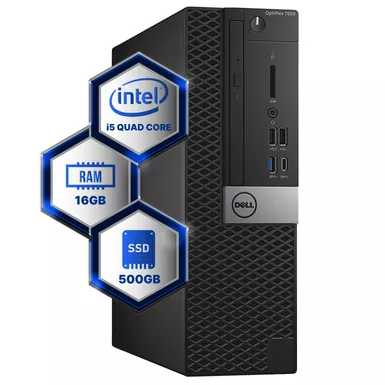 image of Dell Optiplex 7050 Desktop Computer, Intel i5-6500 (3.2), 16GB DDR4 RAM, 500GB SSD Solid State, Windows 10 Professional (Refurbished) with sku:btg-10000757pim-btg