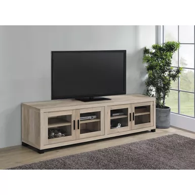 Rectangular TV Console with Glass Doors Antique Pine