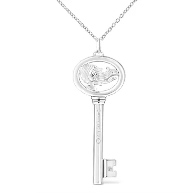 .925 Sterling Silver Diamond Accent Virgo Zodiac Key 18" Pendant Necklace (K-L Color, I1-I2 Clarity)