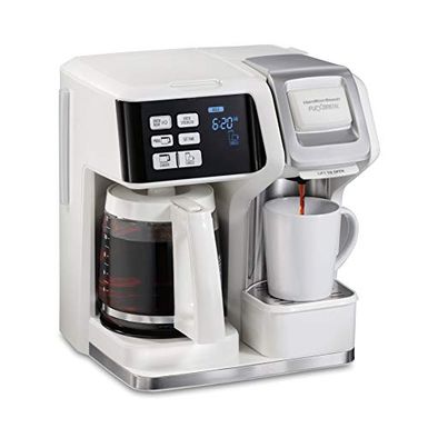 image of Hamilton Beach FlexBrew Coffee Maker, Single Serve & Full Pot, Compatible with K-Cup Pods or Grounds, Programmable, White (49947) with sku:b07zv7mldr-ham-amz