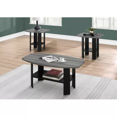 image of Table Set/ 3pcs Set/ Coffee/ End/ Side/ Accent/ Living Room/ Laminate/ Black/ Grey/ Transitional with sku:i-7928p-monarch