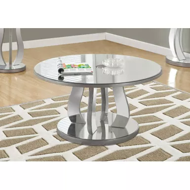 Coffee Table - 36"Dia / Brushed Silver / Mirror