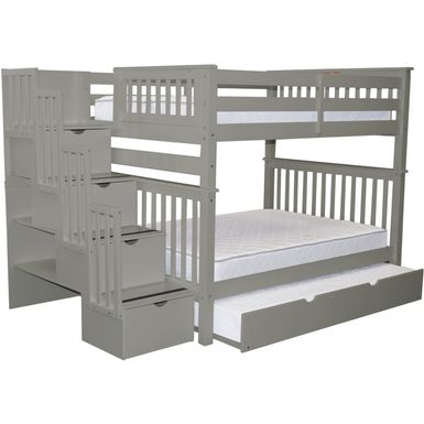 image of Bedz King Grey Pine Full-over-full Stairway Bunk Beds with 4 Drawers in the Steps and a Twin Trundle with sku:yhqxp_ywl43b0r-52ksbeastd8mu7mbs-bed-ovr