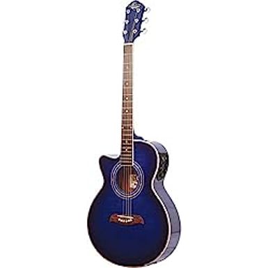 image of Oscar Schmidt OG10CEFTBLLH-A Folk Left-Handed Cutaway Acoustic Electric Guitar, Flame Transparent Blue with sku:osc--og10ceftbllha-guitarfactory
