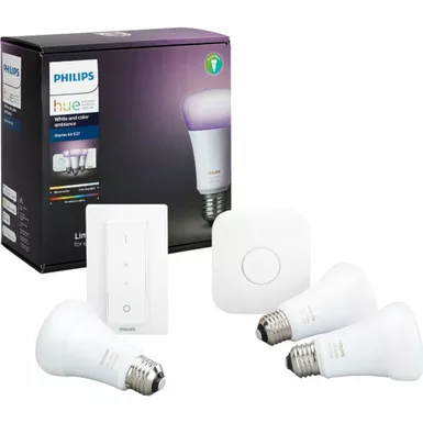 Philips - Hue 60W A19 Smart LED Starter Kit - White and Color Ambiance