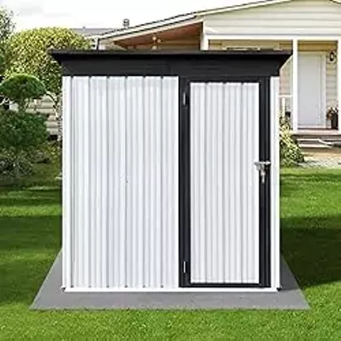 image of HOHFXM Metal Outdoor Storage Shed 5FT x 4FT, Large Lockable Metal Garden Storage Shed with Air Vent Doors for Backyard Patio Lawn to Store Tools, Bikes, Pet Room, Lawnmowers (White+Black) with sku:b0cyl4rxnq-amazon