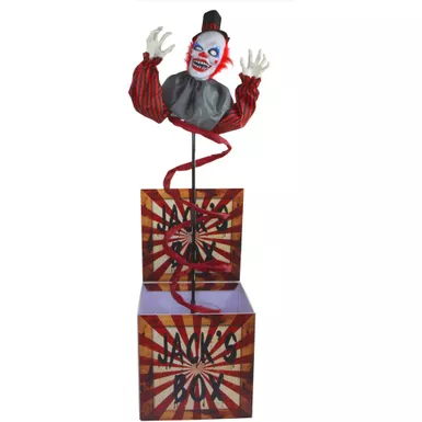 Life-Size Animatronic Clown Jack in the Box with Lights and Sound, Indoor or Covered Outdoor Halloween Decoration