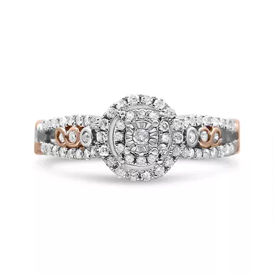 image of 14K Rose Gold Plated .925 Sterling Silver 1/2 Cttw Round Diamond Double Frame Cross-Over Split Shank Engagement Ring (I-J Color, I2-I3 Clarity) - Size 7 with sku:017057r700-luxcom