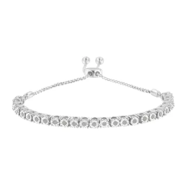 .925 Sterling Silver 1/4 cttw Diamond Tennis Bolo Adjustable Bracelet (I-J Color, I3-Promo Clarity) Choice of Metal Color