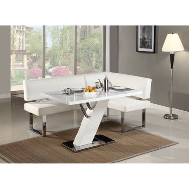image of Christopher Knight Home Leah Gloss White/Chrome Dining Table - Leah Dining Table with sku:0l6pro5rsesczpjpwa7wyqstd8mu7mbs-overstock