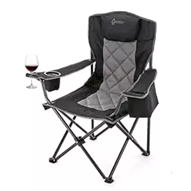 ARROWHEAD OUTDOOR Portable Folding Camping Quad Chair w/ 6-Can Cooler, Cup & Wine Glass Holders, Heavy-Duty Carrying Bag, Padded Armrests, Headrest & Seat, Supports up to 450lbs, USA-Based Support