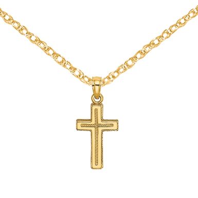 Rent to own 14K Yellow Gold 2-D Cross Charm with 18-inch Cable Rope