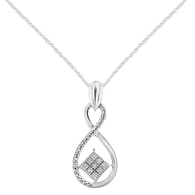 Sterling Silver 1/25ct TDW Round Cut Diamond Infinity and Square Accent Pendant Necklace (H-I,I2)