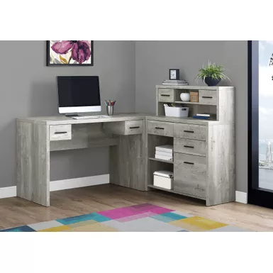 Computer Desk/ Home Office/ Corner/ Left/ Right Set-up/ Storage Drawers/ L Shape/ Work/ Laptop/ Laminate/ Grey/ Contemporary/ Modern