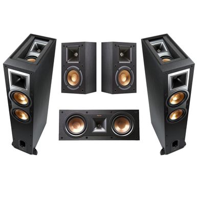 image of Klipsch 2x Reference R-26FA Dolby Atmos Floorstanding Speaker, Bundle with R-25C Center Channel, R-14M 4" Bookshelf Speakers with sku:kpr26fadf-adorama