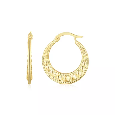 image of 14K Yellow Gold Puffed Wavy Textured Hoops with sku:d98335876-rcj