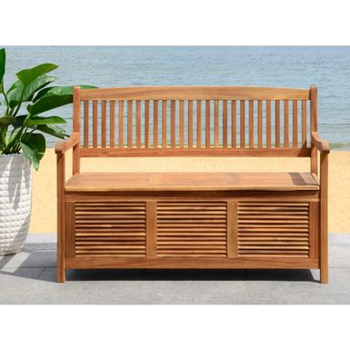 image of SAFAVIEH Outdoor Living Brisbane Brown Storage Bench - 50"x24"x35.2" - Natural with sku:5lgs_dhguk7nlxkivemtiqstd8mu7mbs-overstock