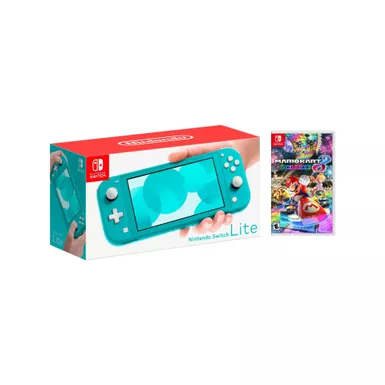 image of Nintendo Switch Lite Turquoise + Mario Kart 8 Deluxe Bundle with sku:hdhsbazaa-3-streamline