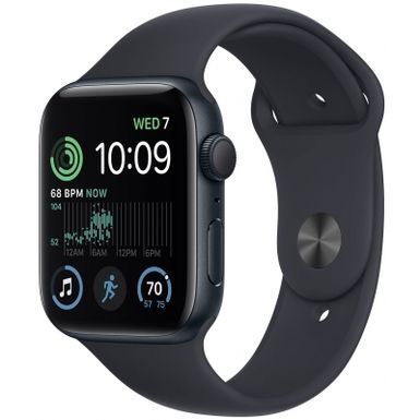 image of Apple Watch SE 2nd Generation (GPS) 44mm Aluminum Case with Midnight Sport Band - M/L - Midnight with sku:bb21207459-6340244-bestbuy-apple