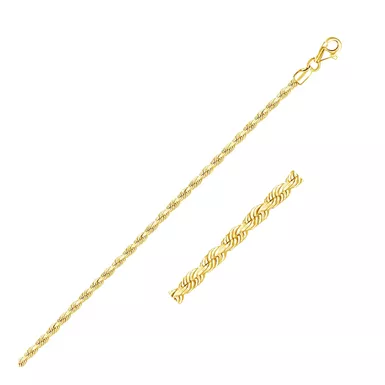 2.5mm 10k Yellow Gold Solid Diamond Cut Rope Bracelet (9 Inch)