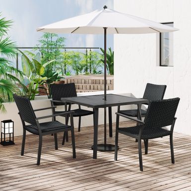 image of 5-Pieces Dining Table Set with Umbrella Hole and 4 Dining Chairs for Garden - Black with sku:dqmiv0upo-_dtgarbggalgstd8mu7mbs--ovr