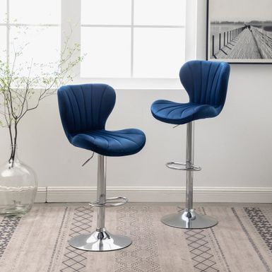 image of Roundhill Furniture Ellston Upholstered Adjustable Swivel Barstools, Set of 2 - Blue with sku:izbvevirntizfzwzdnoi3gstd8mu7mbs-overstock