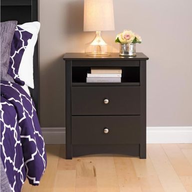 image of Broadway Black 2-drawer and Open Cubby Nightstand - 2-drawer - Black with sku:_di0g623gdnp_omtxgzrra-overstock