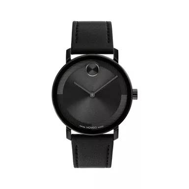 image of Movado - Men's Bold Evolution 2.0 Black Leather Strap Watch Black Dial with sku:3601123-powersales