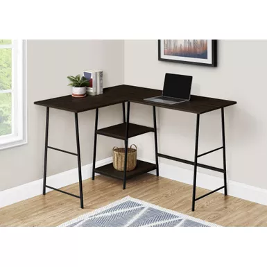 Computer Desk/ Home Office/ Corner/ Storage Shelves/ 48"L/ L Shape/ Work/ Laptop/ Metal/ Laminate/ Brown/ Black/ Contemporary/ Modern