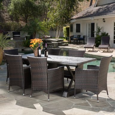 image of Capri Outdoor 7-piece Dining Set with Cushions by Christopher Knight Home - Brown with sku:o7nqienku4t1fex4se_e1wstd8mu7mbs-chr-ovr