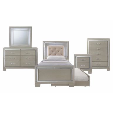 image of Silver Orchid Odette Glamour Youth Twin Platform w/ Trundle 5-piece Bedroom Set - Cherry - Twin with sku:xn-19nm3qipufnwbcepaaastd8mu7mbs-overstock